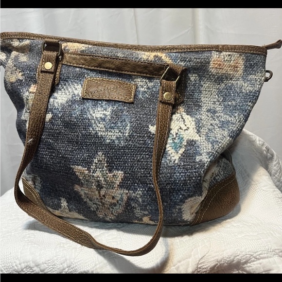 Myra Blue and Brown Women's Tote Bag - Picture 1 of 3